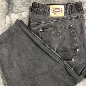 Paco Jeans Vintage 90s Baggy Wide Leg Denim Faded Black Raw Hem Size 50x25